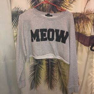 Long sleeve grey crop top Meow cats forever 21 M